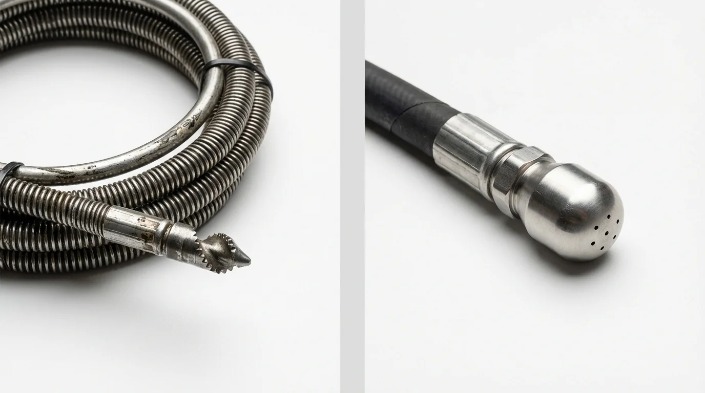 Drain snake cable and hydro jetting nozzle used for drain cleaning in Hughesville, PA