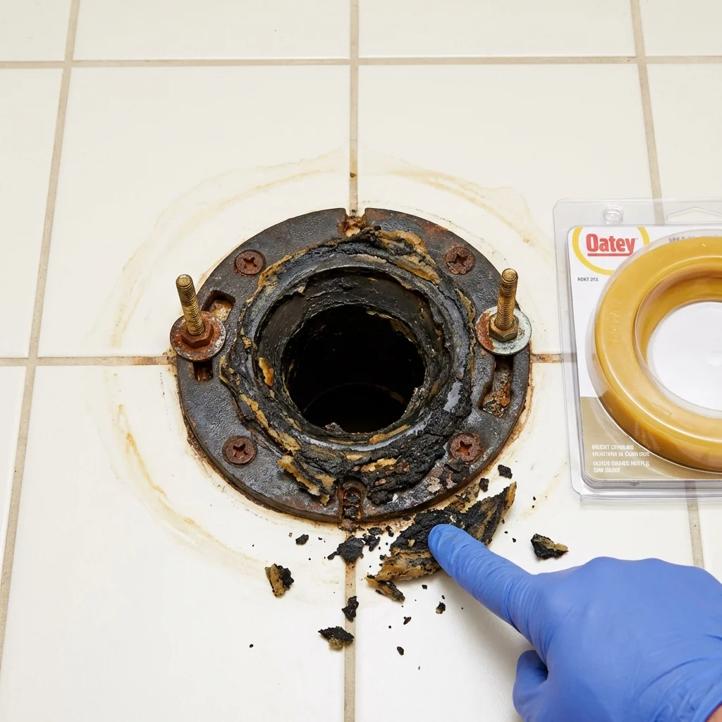 Failed wax ring showing water seepage at the base of a toilet in a Hughesville, PA home