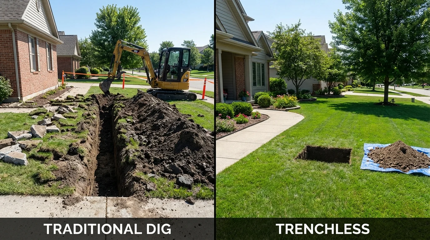 Trenchless sewer repair with minimal yard damage versus traditional excavation in Hughesville, PA